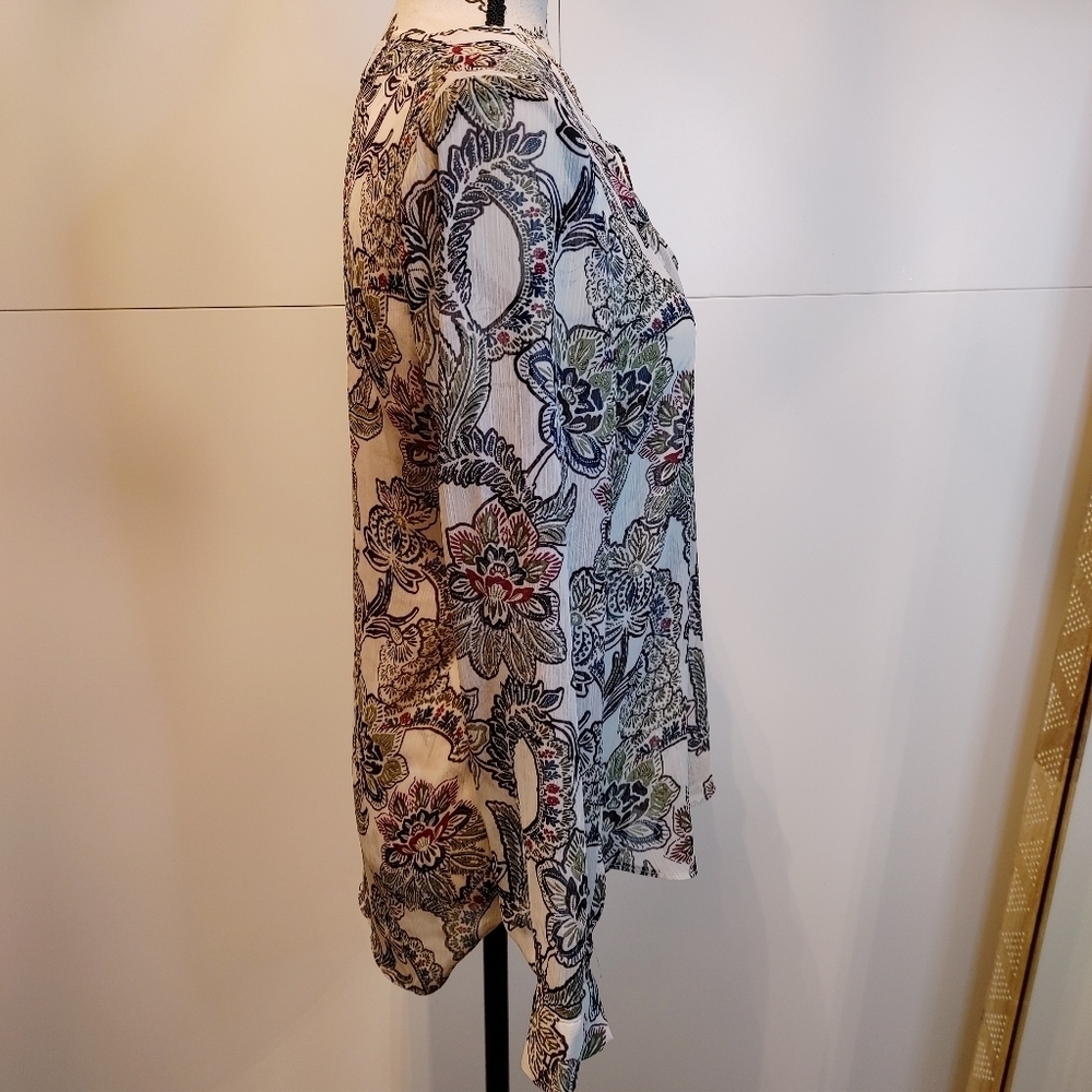 Banana Republic Factory Floral Paisley Tie Neck Blouse Boho Career Top M - Picture 10 of 11